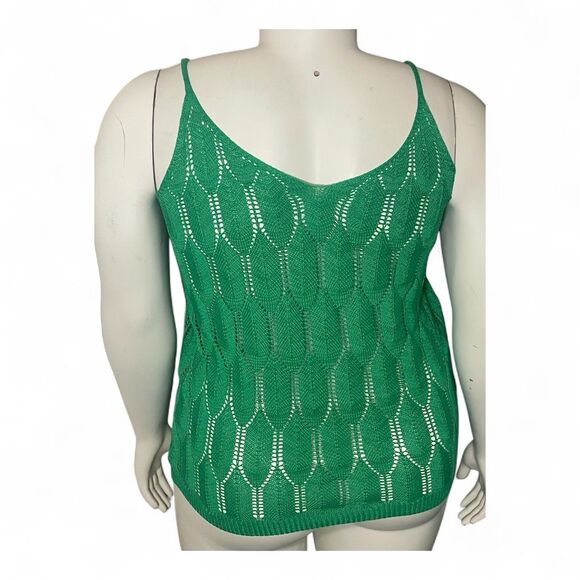 Plus Size 2X Green Knit Crochet Tank Top Sleeveless Layering Piece Boho - Picture 2 of 9